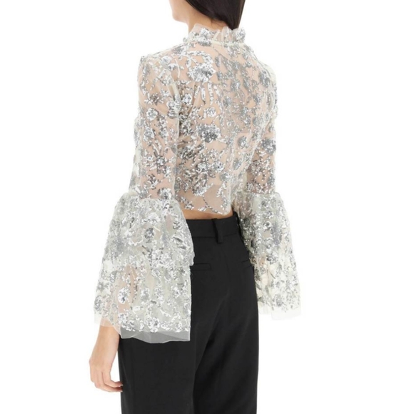 Self-Portrait Champagne Sequinned Top - Picture 3 of 9